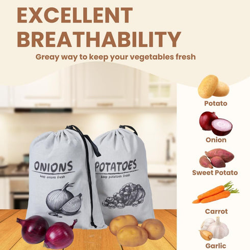 Reusable Potato Onion Storage Bag, 2 Packs with Drawstring Closure for Pantry Vegetable Storage