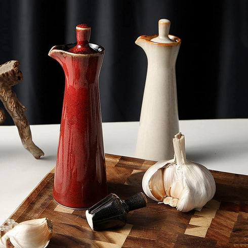 120ml 4oz Small Ceramic Olive Oil Dispenser Bottle for Storage Of Oil, Vinegar, Soy Sauce, / - Red