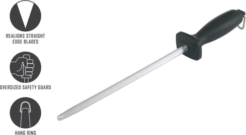 Smith’s 9-Inch Sharpening Steel - High-Carbon Steel Knife Sharpener with Protective Hand Guard
