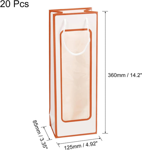 uxcell Wine Bags, 20pcs 4.92"x3.35"x14.2" Wine Gift Bags with Rope Handles, Paper Wine Tote Bag with Clear Window for Wedding Birthday Christmas Party Supplies, White Orange