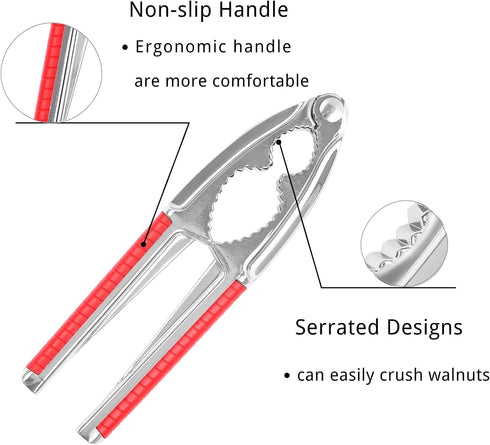 2 Nut Crackers Walnut Cracker Heavy Duty Shell Cracker Seafood Cracker Walnut Opener Tool with with Red Non-slip