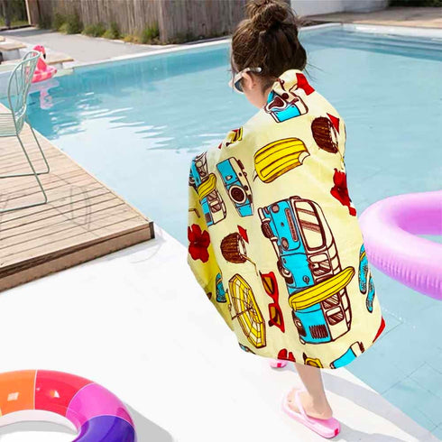 YIFONTIN Kids Beach Towel Cotton Soft Absorbent 25.5X51 inches for Bath Swimming, Coastal Tour