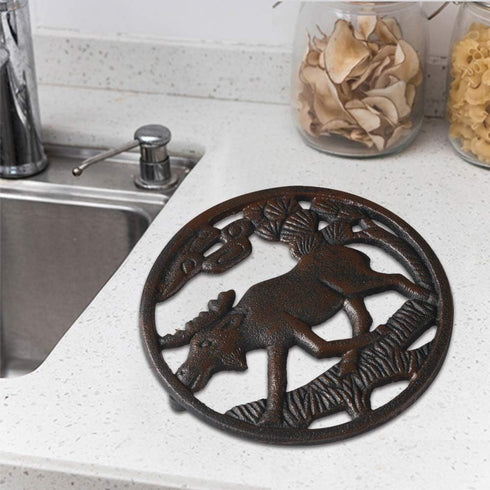 BRASSTAR Counter PTZD008 Cast Iron Bull Pot Trivet Decorative Rusted Design Recycled Metal Hot Dishes Stands Holders