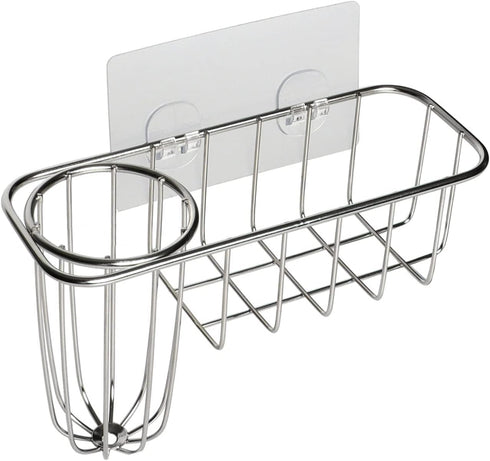 HULISEN 3-in-1 Sponge Holder for Kitchen Sink - Stainless Steel Caddy for Soap, Dish Brush Holder, No Drill, Rustproof,
