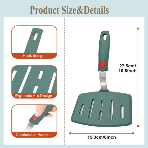 Silicone Fish Spatula Turner Wide Slotted Pancake Spatulas for Nonstick Cookware Pans Omelette Egg Spatula 600°F Heat-Resistant (Green) by Contiup