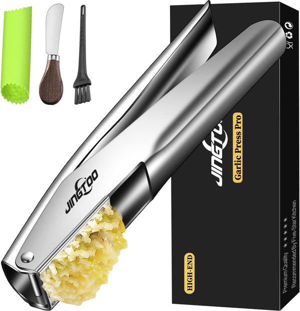 Garlic Press Stainless Steel, Premium Garlic Mincer - 5 Years Warranty -
