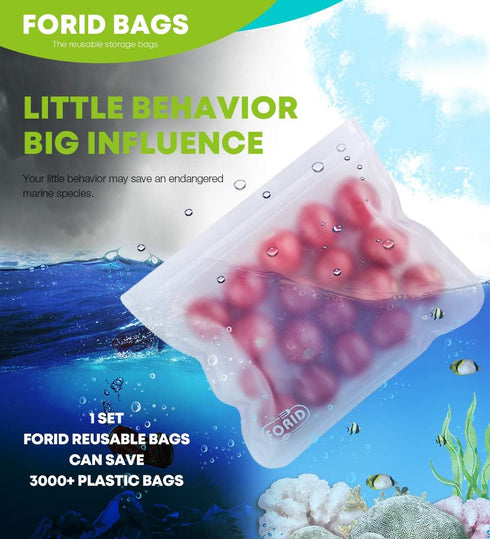 FORID Reusable Storage Bags - 12 Pack Extra Thick Freezer Bags, FDA Grade LEAKPROOF Lunch Bag for Food Storage