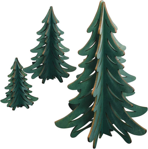 3D Tree Set Wooden Ornament for Christmas Tree Decor