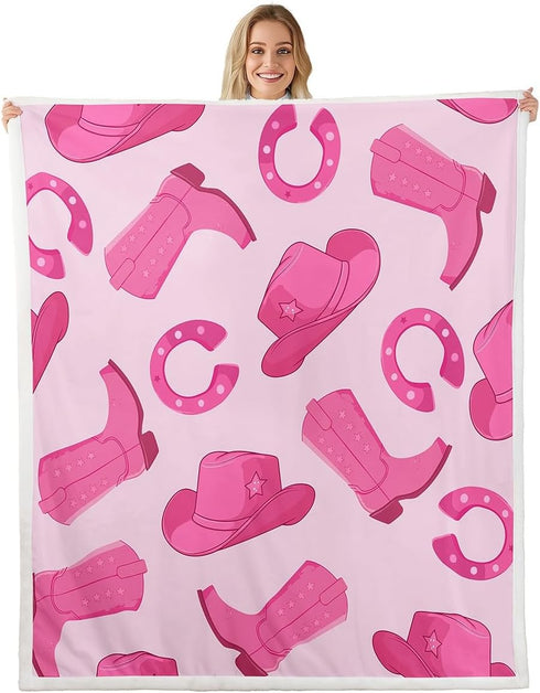 Erosebridal Cowgirl Throw Blanket Cute Kawaii Pink Cowgirl Queen 90"X90" Fleece Blanket