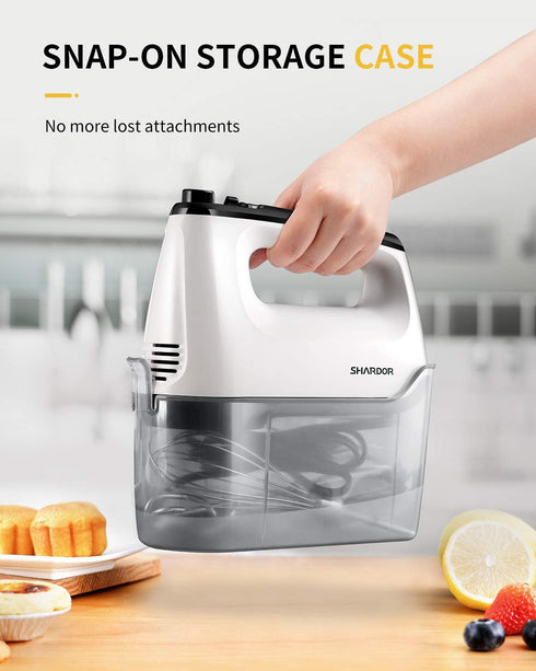 SHARDOR Hand Mixer Electric, 6 Speed & Turbo Handheld Mixer with 5 Stainless Steel Accessories, Snap-On Storage Case