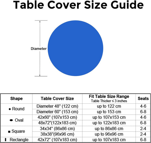 48 Inch Spandex Blue Round Tablecloth with Elastic Kitchen Dining Stretch Table Cover Non Slip Fitted Fabric Washable