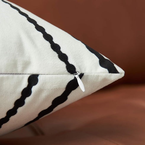 Set of 2 White Pillow Covers, 20 x 20 inches, Boho Aztec Polyester Blend Decorative Throw Pillow Covers