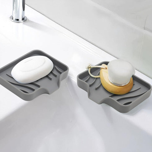 suyncyi 2 Pack Soap Dish with Drainage, Gray Silicone Soap Holder for Bathroom Sink