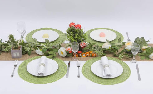 SHACOS Round Placemats Set of 4 Braided Cotton Place Mats 15 inch for Kitchen Dining Table Holiday Party (Pea Green)