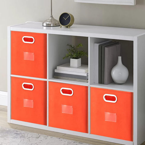 Robuy Set of 4 Foldable Cube Storage Bins, Fabric Storage Boxes with Dual Metal Handles for Organizing Clothes, Toys,