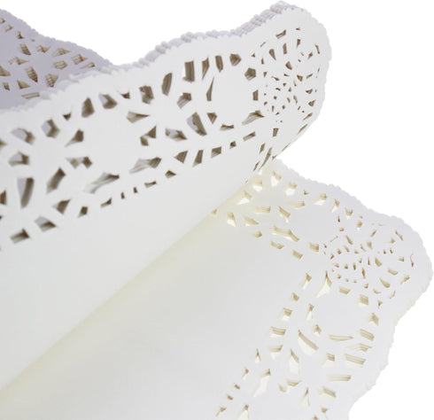 LJY 100 Pieces White Lace Rectangle Paper Doilies, Cake Packaging Pads, 10.5" x 14.5"