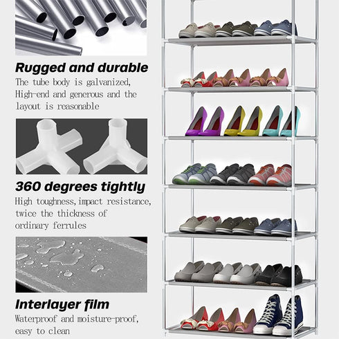 Mekek 9 Closet Free Standing Shoe Racks, Shoe Rack Organizer Tier - Portable Row Shoe Rack Shelf Cabinet Tower