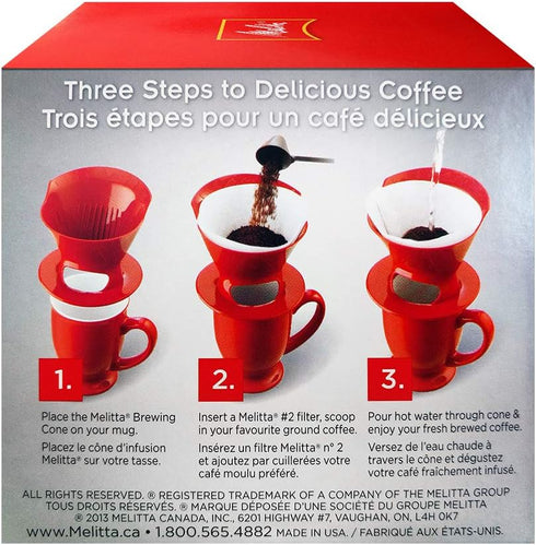 Melitta 640820 Ready Set Joe Filter Cone, Pourover Cone Manual Brewer, One Cup Brewer, Red