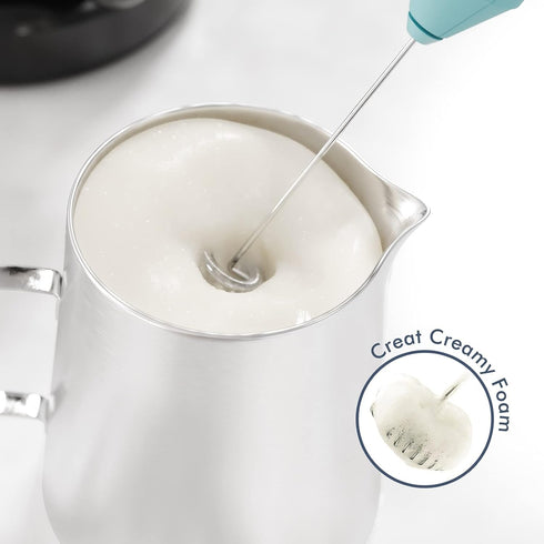 Powerful Handheld Milk Frother, Mini Mixer for Coffee, Cappuccino, Latte, Matcha, Hot Chocolate, With Stand, Aqua