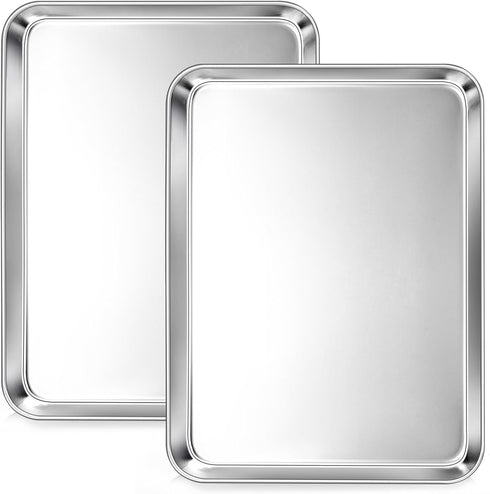 Joyfair 12.5inch Baking Pan Set (2Pcs), Professional Stainless Steel Quarter Size Cookie Pans for Toaster Oven Bakeware