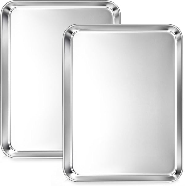 Joyfair 12.5inch Baking Pan Set (2Pcs), Professional Stainless Steel Quarter Size Cookie Pans for Toaster Oven Bakeware