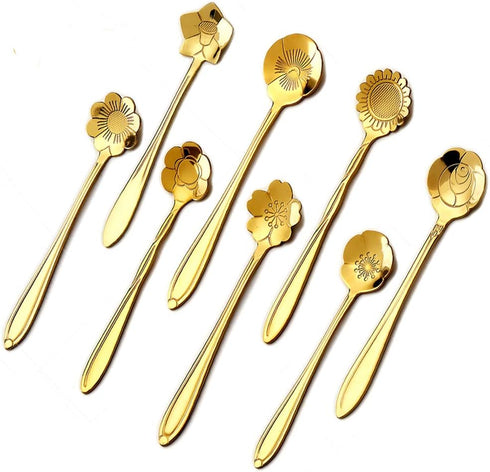 LEIHEFA 8 Pcs Stainless Steel Flower Coffee Spoon Set, Creative Tea Spoon, Ice Tea Spoon for Dessert, Cake, Sugar
