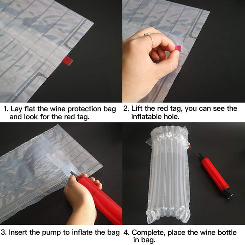 Wine Bottle Protector - 12 Packs Bags with Free Pump, Reusable Sleeve Travel Inflatable Air Column Cushion Bag