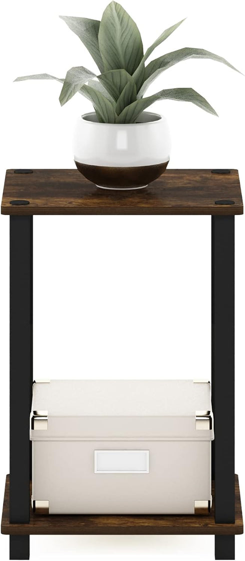 1-Tier Furinno Simplistic End Side Night Stand/Bedside Table with Plastic Poles, Amber Pine/Black