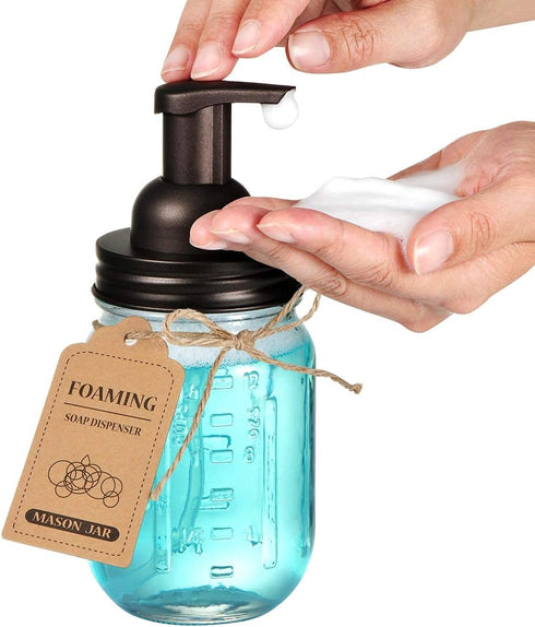 Amolliar Mason Jar Foaming Soap Dispenser, Bronze Hand Soap Dispenser with Rustproof Stainless Steel Lid, 1 Pack
