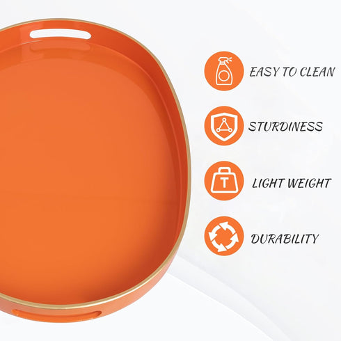 15.6" 10.6" 1.4" MAONAME Orange Decorative Tray, Oval Serving Tray with Handles, Plastic Trays for Coffee Table
