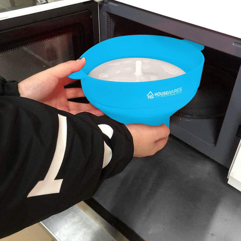 Collapsible Silicone Microwave Hot Air Popcorn Popper Bowl with Lid and Handles - Aqua