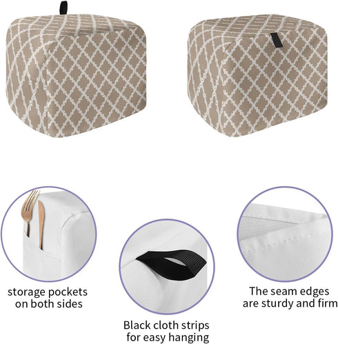 Toaster Cover 2 Slice, Beige Moroccan Pattern Geometric Bread Maker Cover Toaster Dust Cover with Pockets, Dust-Proof Cover for Kitchen Small Appliance 12x7.5x8in