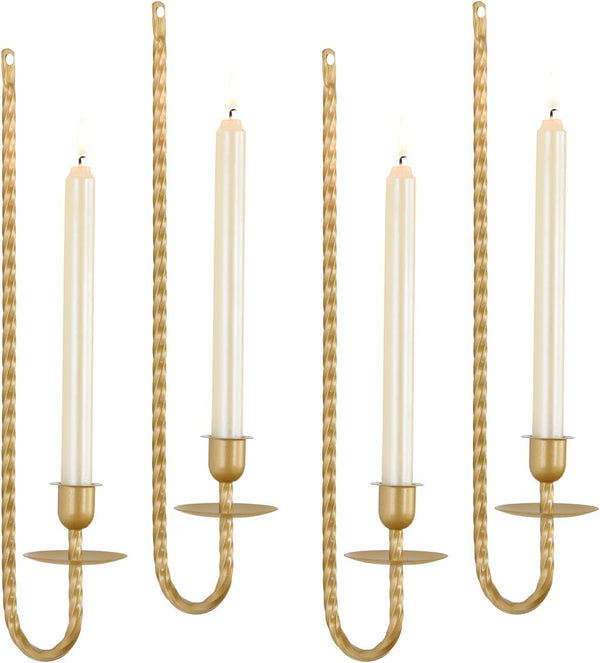 Generic Gold Wall Candle Sconces Set of 4,Taper Wall Candle Holder Modern Wall