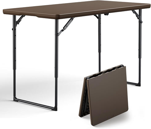 Folding Table 4FT Heavy Duty Plastic Table with Handle, Foldable&Portable, Fold-in-Half Utility