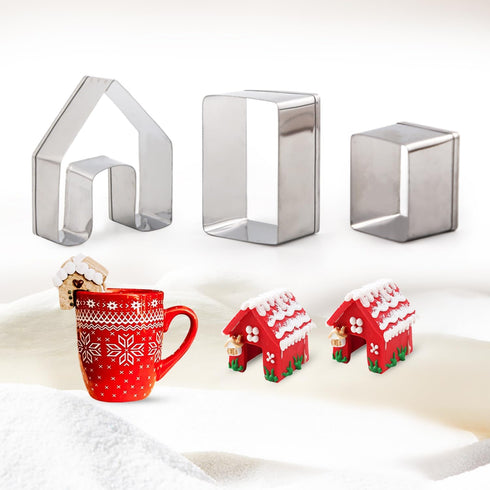 SIENON 3D Gingerbread House Cookie Cutter Set, 3pcs Stainless Steel Mini Christmas Kit, DIY Baking Tools