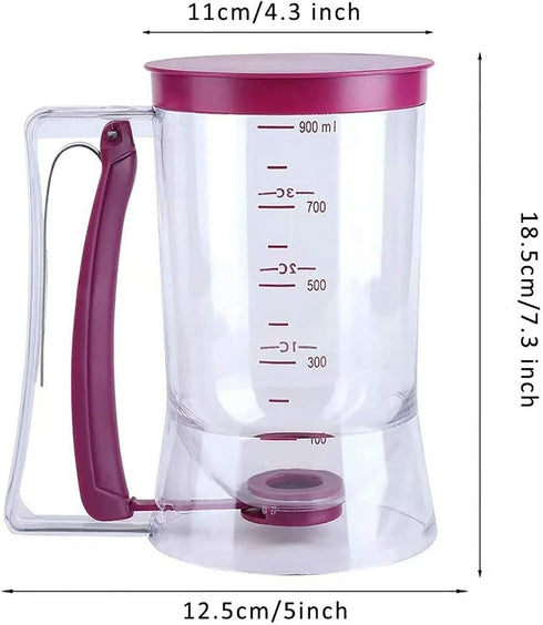 4 Cup Pancake Cupcake Batter Dispenser - 900mL with Measuring Label, Squeeze Handle, Silicone Brush for Baked Goods