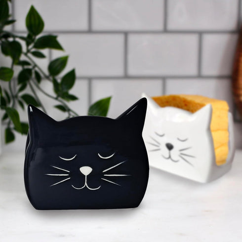 KAIGOBOX Countertop 2PCS Sponge Holder for Ceramic Sponge Caddy Cat Shape Cute Scrub Brush Dish Wand Holder for Kitchen