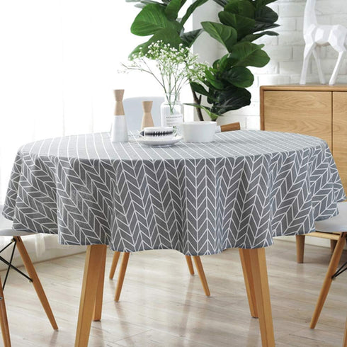 Table Cloth - Round Stripe Table Cover Nordic Twill Floral Washable Dining Decorative for Holiday Home Christmas Party