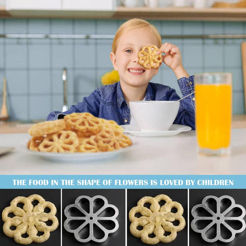 DOERDO Wooden Handle Frying Mold, 1PCS Rosette Waffle Molds for Homemade Frying, Kitchen Gadgets, Silver
