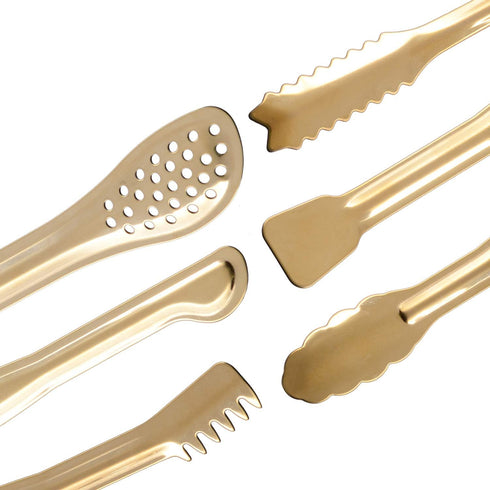 Gold Plated Mini Serving Tongs Set, 6-Inch Stainless Steel Appetizers Tongs, Set of 6