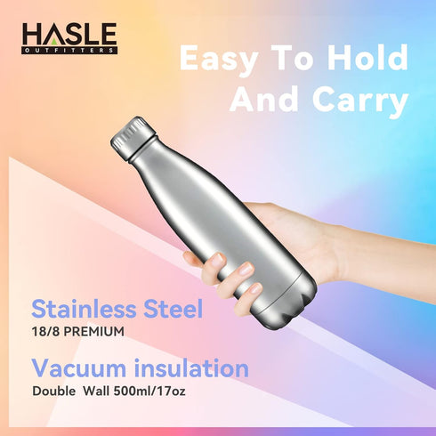 HASLE OUTFITTERS 17oz Stainless Steel Water Bottles Bulk, Double Walled Vacuum Insulated, 4 Packs