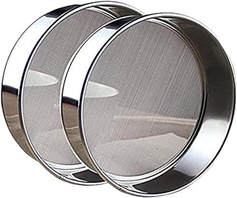 2 Pack Professional Round Flour Sifter (60/40 Mesh) 6/8/9.5 Inch, Fine Mesh Flour Sieve, Premium Rustproof Stainless