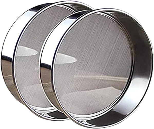 2 Pack Professional Round Flour Sifter (60/40 Mesh) 6/8/9.5 Inch, Fine Mesh Flour Sieve, Premium Rustproof Stainless