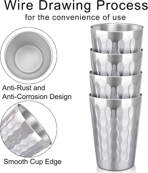 Beasea 15oz Stainless Steel Cups, 4 Pack Double Wall Insulated Tumblers, Unbreakable for Home and Travel
