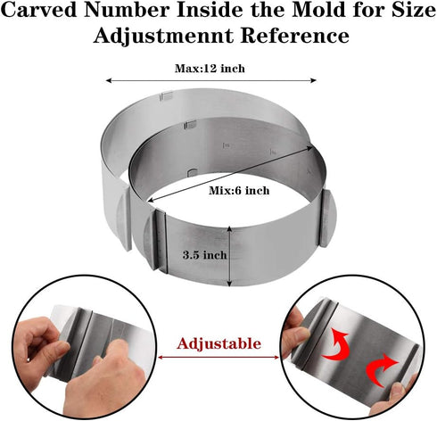 Adjustable Cake Mould, Stainless Steel Cake Mousse Ring 6 to 12 Inch, Set of 2 for Baking, DIY Cake