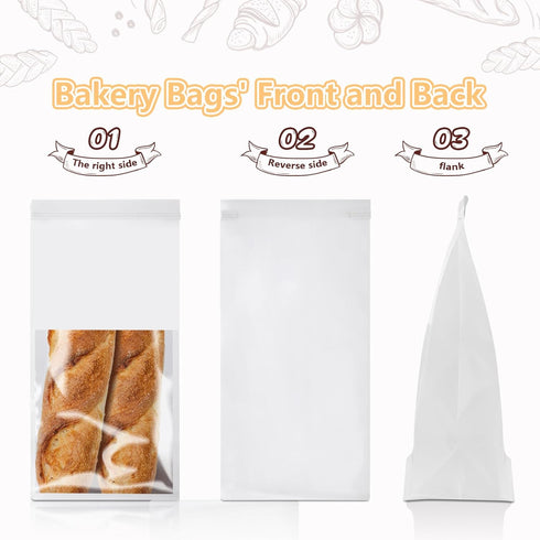 Bakbania 50 Pack 11x5.1x3.9 Inches Bakery Bags with Window White Bread Loaf Bags Tin Tie Tab Lock Bags Toast Bags