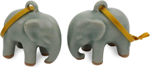 NOVICA Celadon Ceramic Handing Holiday Ornaments, Light Blue Elephant (Pair)