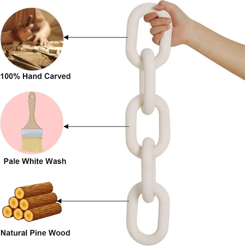 5-Link HMASYO White Wood Chain Link Decor, Wooden Decorative Chain Home Decor Accents, Coffee Table Decor, Shelf Decor