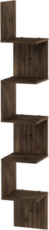 5-Tier Furinno Rossi Wall Mount Floating Corner Square Shelf, Columbia Walnut