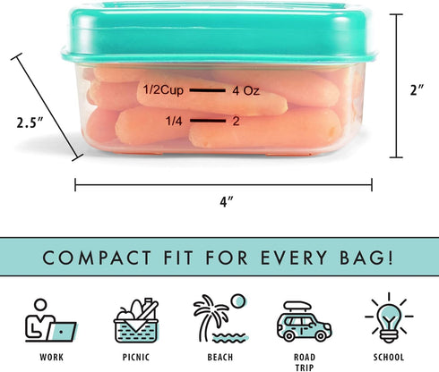 Fit & Fresh 1/2-Cup Snack Set, Reusable & Leakproof Condiment & Salad Dressing Containers, Perfect for Lunch Bag, 5PK,